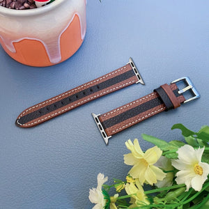 Color Matching Leather Watch Band For Apple Watch Ultra 49mm / Series 8&7 45mm / SE 2&6&SE&5&4 44mm / 3&2&1 42mm(Brown Black)