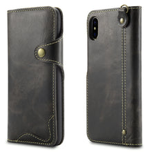 For iPhone X / XS Denior Oil Wax Cowhide Magnetic Button Horizontal Flip Leather Case with Card Slots & Wallet(Black)