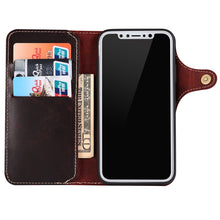 For iPhone X / XS Denior Oil Wax Cowhide Magnetic Button Horizontal Flip Leather Case with Card Slots & Wallet(Dark Red)