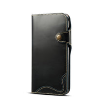 For iPhone XR Denior Oil Wax Cowhide Magnetic Button Horizontal Flip Leather Case with Card Slots & Wallet(Dark Blue)