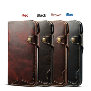 For iPhone XR Denior Oil Wax Cowhide Magnetic Button Horizontal Flip Leather Case with Card Slots & Wallet(Dark Red)