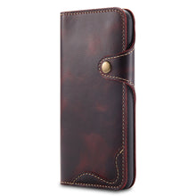 For iPhone XS Max Denior Oil Wax Cowhide Magnetic Button Horizontal Flip Leather Case with Card Slots & Wallet(Dark Red)
