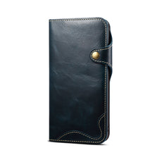 For iPhone 11 Pro Denior Oil Wax Cowhide Magnetic Button Horizontal Flip Leather Case with Card Slots & Wallet(Dark Blue)