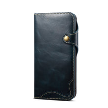 For iPhone 11 Pro Max Denior Oil Wax Cowhide Magnetic Button Horizontal Flip Leather Case with Card Slots & Wallet(Dark Blue)