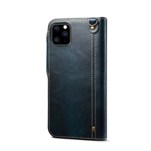 For iPhone 11 Pro Max Denior Oil Wax Cowhide Magnetic Button Horizontal Flip Leather Case with Card Slots & Wallet(Dark Blue)