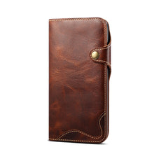 For iPhone 11 Pro Max Denior Oil Wax Cowhide Magnetic Button Horizontal Flip Leather Case with Card Slots & Wallet(Brown)