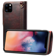 For iPhone 11 Pro Max Denior Oil Wax Cowhide Magnetic Button Horizontal Flip Leather Case with Card Slots & Wallet(Dark Red)