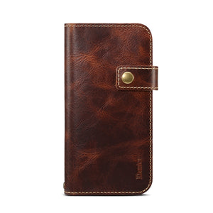 For iPhone 7 / 8 Denior Oil Wax Cowhide DK Magnetic Button Horizontal Flip Leather Case with Holder & Card Slots & Wallet(Brown)