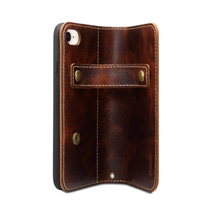 For iPhone 7 / 8 Denior Oil Wax Cowhide DK Magnetic Button Horizontal Flip Leather Case with Holder & Card Slots & Wallet(Brown)
