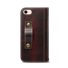 For iPhone 7 / 8 Denior Oil Wax Cowhide DK Magnetic Button Horizontal Flip Leather Case with Holder & Card Slots & Wallet(Dark Red)