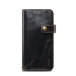 For iPhone X / XS Denior Oil Wax Cowhide DK Magnetic Button Horizontal Flip Leather Case with Holder & Card Slots & Wallet(Black)