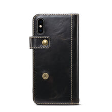 For iPhone X / XS Denior Oil Wax Cowhide DK Magnetic Button Horizontal Flip Leather Case with Holder & Card Slots & Wallet(Black)