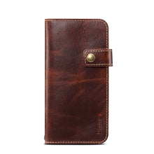 For iPhone X / XS Denior Oil Wax Cowhide DK Magnetic Button Horizontal Flip Leather Case with Holder & Card Slots & Wallet(Brown)