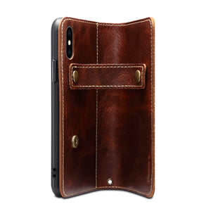 For iPhone X / XS Denior Oil Wax Cowhide DK Magnetic Button Horizontal Flip Leather Case with Holder & Card Slots & Wallet(Brown)