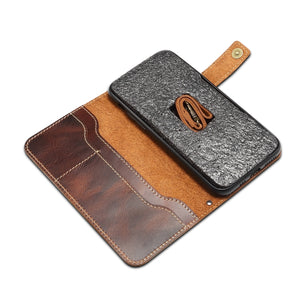 For iPhone X / XS Denior Oil Wax Cowhide DK Magnetic Button Horizontal Flip Leather Case with Holder & Card Slots & Wallet(Brown)