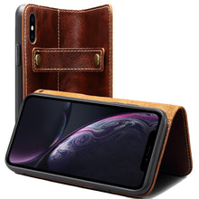 For iPhone X / XS Denior Oil Wax Cowhide DK Magnetic Button Horizontal Flip Leather Case with Holder & Card Slots & Wallet(Brown)