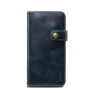 For iPhone X / XS Denior Oil Wax Cowhide DK Magnetic Button Horizontal Flip Leather Case with Holder & Card Slots & Wallet(Dark Blue)