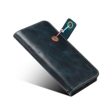 For iPhone X / XS Denior Oil Wax Cowhide DK Magnetic Button Horizontal Flip Leather Case with Holder & Card Slots & Wallet(Dark Blue)