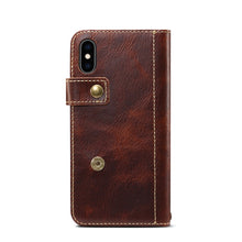 For iPhone XR Denior Oil Wax Cowhide DK Magnetic Button Horizontal Flip Leather Case with Holder & Card Slots & Wallet(Brown)