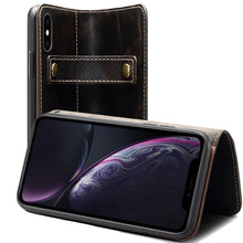 For iPhone XS Max Denior Oil Wax Cowhide DK Magnetic Button Horizontal Flip Leather Case with Holder & Card Slots & Wallet(Black)