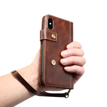 For iPhone XS Max Denior Oil Wax Cowhide DK Magnetic Button Horizontal Flip Leather Case with Holder & Card Slots & Wallet(Dark Red)