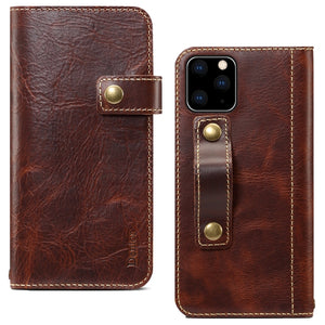 For iPhone 11 Denior Oil Wax Cowhide DK Magnetic Button Horizontal Flip Leather Case with Holder & Card Slots & Wallet(Brown)