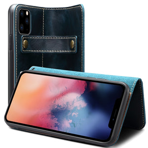 For iPhone 11 Pro Denior Oil Wax Cowhide DK Magnetic Button Horizontal Flip Leather Case with Holder & Card Slots & Wallet(Dark Blue)