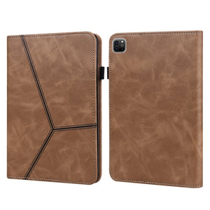 For iPad Pro 12.9 2022 / 2021 / 2020 / 2018 Solid Color Embossed Striped Leather Case(Brown)