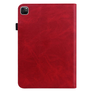 For iPad Pro 12.9 2022 / 2021 / 2020 / 2018 Solid Color Embossed Striped Leather Case(Red)