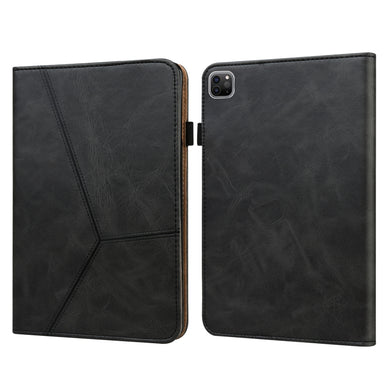 For iPad Pro 12.9 2022 / 2021 / 2020 / 2018 Solid Color Embossed Striped Leather Case(Black)