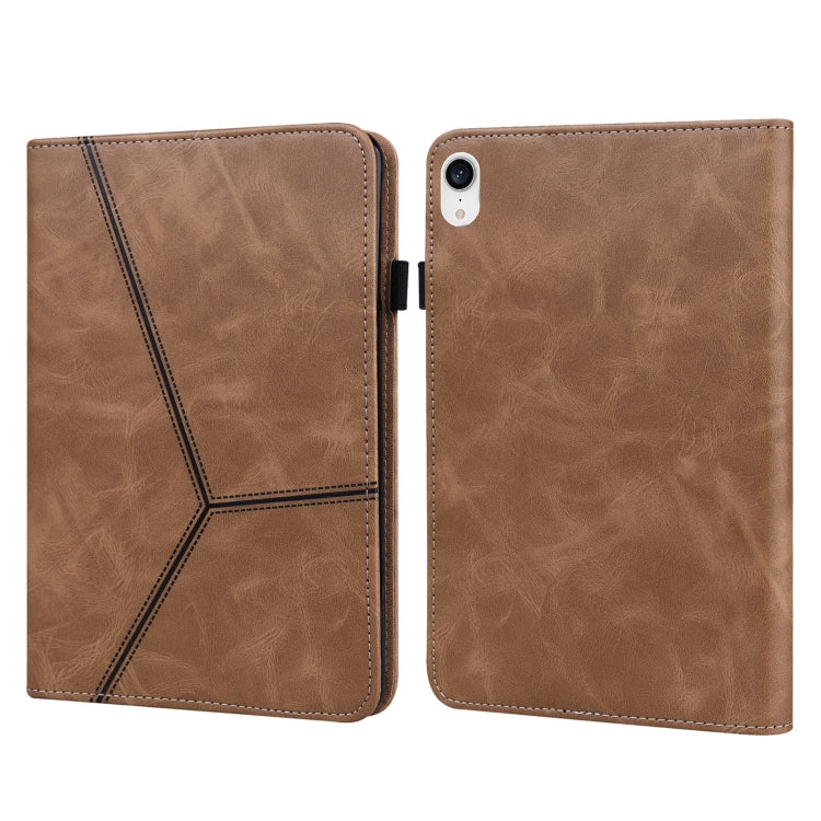 For iPad mini 6 Solid Color Embossed Striped Leather Case(Brown)