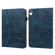 For iPad mini 6 Solid Color Embossed Striped Leather Case(Blue)