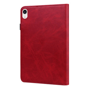 For iPad mini 6 Solid Color Embossed Striped Leather Case(Red)