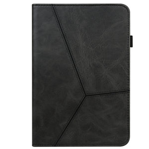 For iPad mini 6 Solid Color Embossed Striped Leather Case(Black)