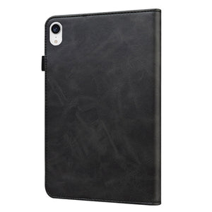 For iPad mini 6 Solid Color Embossed Striped Leather Case(Black)