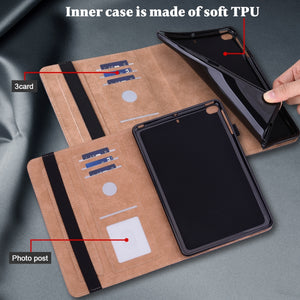 For iPad mini 6 Solid Color Embossed Striped Leather Case(Black)