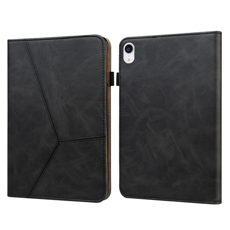 For iPad mini 6 Solid Color Embossed Striped Leather Case(Black)