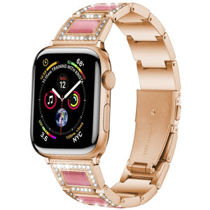 22mm Metal Opal Watch Band For Apple Watch Series 8&7 41mm / SE 2&6&SE&5&4 40mm / 3&2&1 38mm(Rose Gold+Pink)