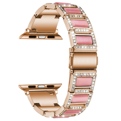 22mm Metal Opal Watch Band For Apple Watch Series 8&7 41mm / SE 2&6&SE&5&4 40mm / 3&2&1 38mm(Rose Gold+Pink)