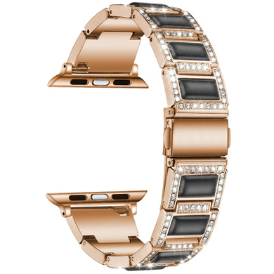 22mm Metal Opal Watch Band For Apple Watch Series 8&7 41mm / SE 2&6&SE&5&4 40mm / 3&2&1 38mm(Rose Gold+Black)