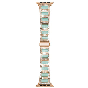 22mm Metal Opal Watch Band For Apple Watch Series 8&7 41mm / SE 2&6&SE&5&4 40mm / 3&2&1 38mm(Rose Gold+Blue)