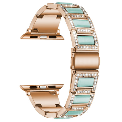 22mm Metal Opal Watch Band For Apple Watch Series 8&7 41mm / SE 2&6&SE&5&4 40mm / 3&2&1 38mm(Rose Gold+Blue)