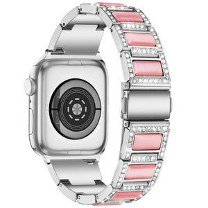 22mm Metal Opal Watch Band For Apple Watch Series 8&7 41mm / SE 2&6&SE&5&4 40mm / 3&2&1 38mm(Silver Pink)