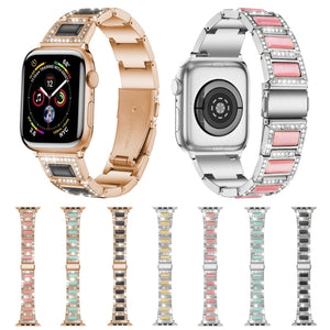 22mm Metal Opal Watch Band For Apple Watch Series 8&7 41mm / SE 2&6&SE&5&4 40mm / 3&2&1 38mm(Rose Gold+Black)