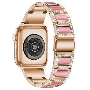 22mm Metal Opal Watch Band For Apple Watch Ultra 49mm / Series 8&7 45mm / SE 2&6&SE&5&4 44mm / 3&2&1 42mm(Rose Gold+Pink)