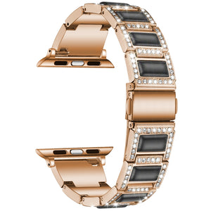 22mm Metal Opal Watch Band For Apple Watch Ultra 49mm / Series 8&7 45mm / SE 2&6&SE&5&4 44mm / 3&2&1 42mm(Rose Gold+Black)