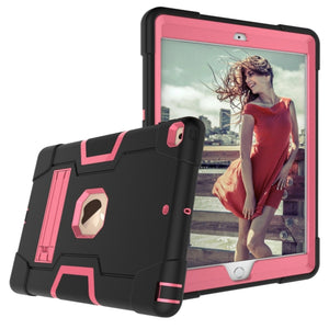 For iPad 10.2 Contrast Color Silicone + PC Combination Case with Holder(Black + Rose Red)