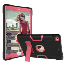 For iPad 10.2 Contrast Color Silicone + PC Combination Case with Holder(Black + Rose Red)