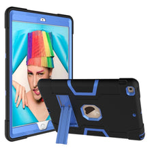 For iPad 10.2 Contrast Color Silicone + PC Combination Case with Holder(Black + Blue)