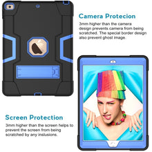 For iPad 10.2 Contrast Color Silicone + PC Combination Case with Holder(Black + Blue)